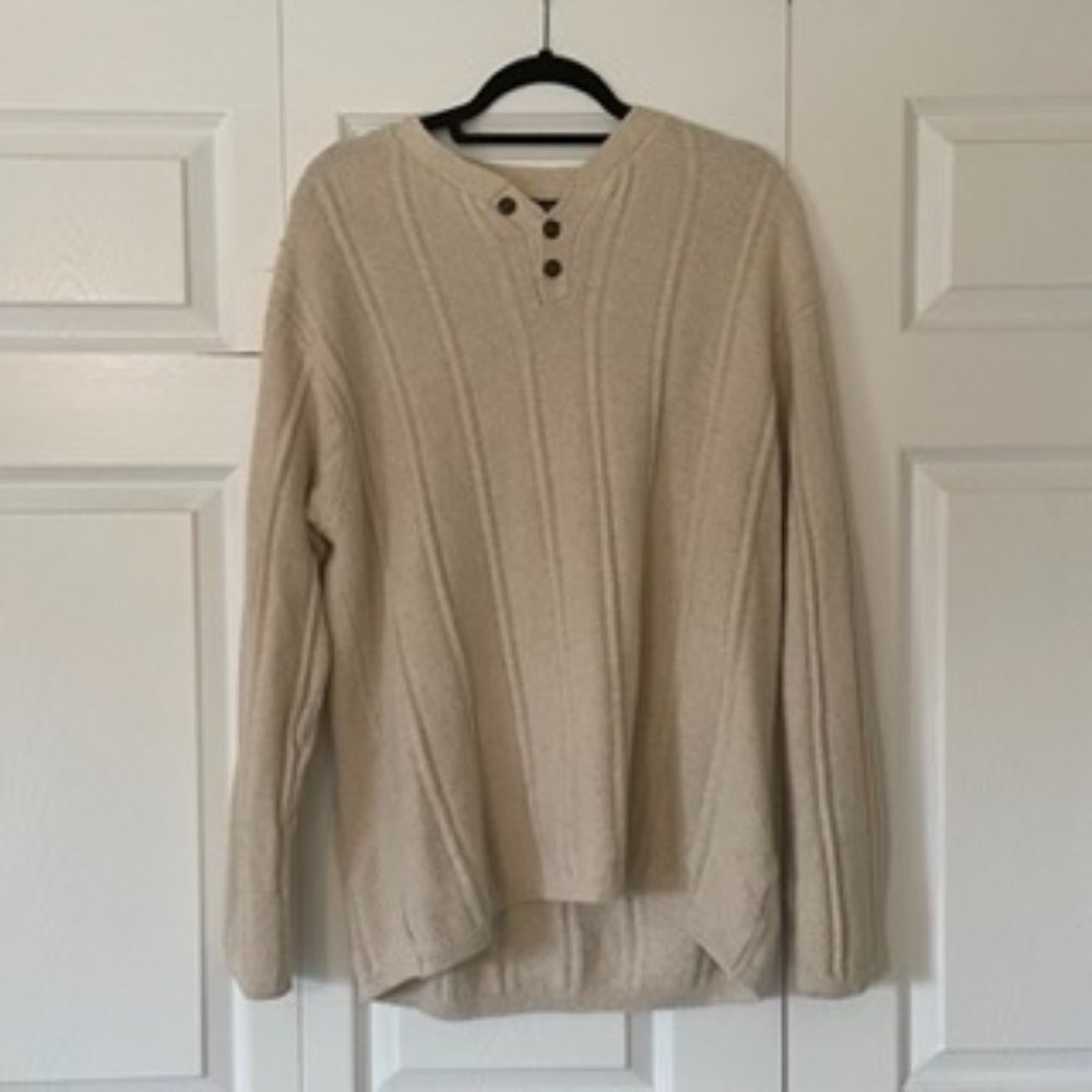 Structure Vintage Knit 3-Button Sweater in Beige/Cream (Men's Size Large)